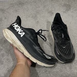 Hoka One One Clifton 9 Running Shoes Mens Sz 11.5 D Black Sneakers 1127895 BWHT